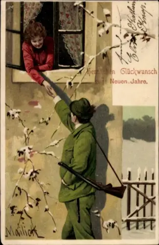 Künstler Ak Mailick, Glückwunsch Neujahr, Liebespaar