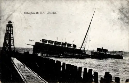 Ak Rotterdam Südholland Niederlande, Schipbreuk SS Berlin, Schiffbruch