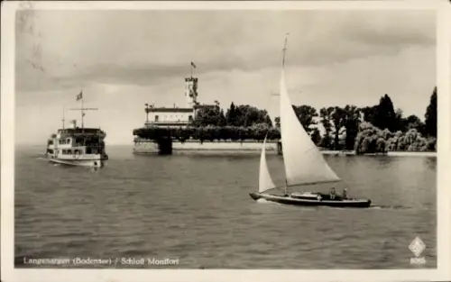Ak Langenargen am Bodensee,  Bodensee, Schloss Montfort, Segelboot, Dampfer