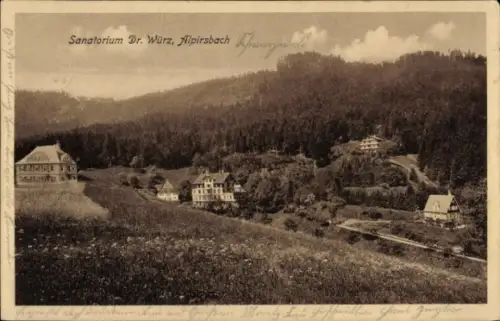 Ak Alpirsbach im Schwarzwald, Sanatorium Dr. Würz,  Landschaft, Gebäude