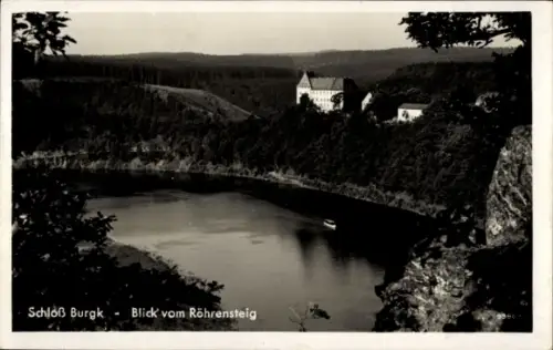 Ak Burgk Schleiz in Thüringen, Schloss Burgk an der Saale,  Blick vom Röhrensteig, Fluss, Wald, B