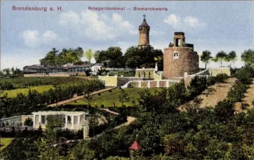 Ak Brandenburg an der Havel,  Kriegerdenkmal, Bismarckwarte, Landschaft, Turm