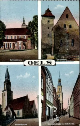 Ak Oleśnica Oels Schlesien, Schlosskirche, OELS, Probstkirche, Georgenstraße mit Kathy Kirche
