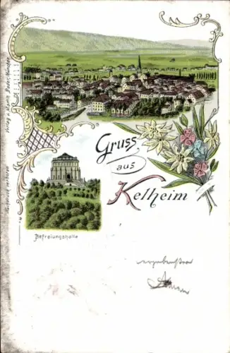 Litho Kelheim an der Donau Niederbayern, Gesamtansicht, Befreiungshalle