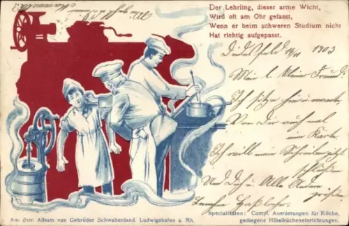 Ak Der Lehrling, dieser arme Wicht, Köche, Gebrüder Schwabenland, Ludwigshafen am Rhein