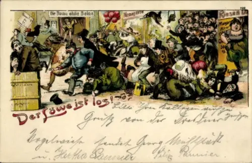 Litho Der Löwe ist los, Volksfest, Attraktionen, Dame ohne Beine, BB&OL 798