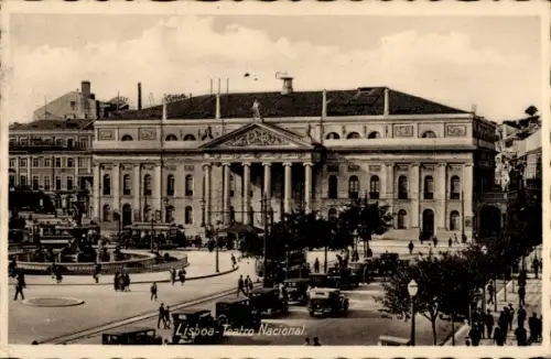 Ak Lisboa Lissabon Portugal, Teatro Nacional, Lisboa,  Gebäude, Menschen, Autos