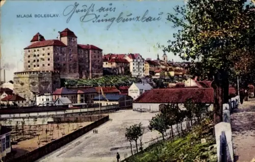 Ak Mladá Boleslav Jungbunzlau Mittelböhmen,  Burg, Häuser, Menschen, 
