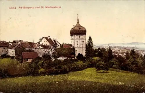 Ak Bregenz am Bodensee Vorarlberg, Alt- St. Martinsturm, Landschaft,  