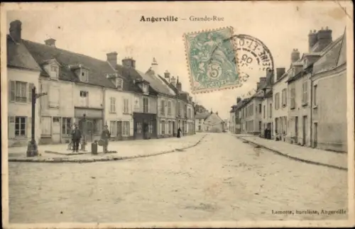 Ak Angerville Calvados, Angerville Grande-Rue, Straßenansicht, Poststempel, Adresse