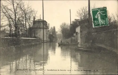 CPA Boulogne-Billancourt Hauts-de-Seine, Inondations de Janvier 1910, La rue de Buzenval