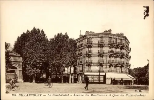 Ak Billancourt Hauts de Seine, Rond Point, Avenue des Moulineaux et Quai du Point du Jour