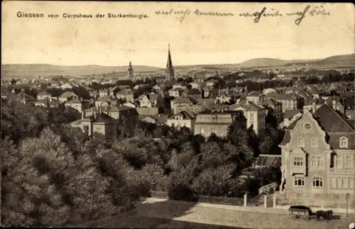 Ak Gießen an der Lahn Hessen, Blick auf den Ort vom Corpshaus der Starkenburgia