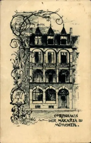 Studentika Ak München Bayern, Corpshaus der Makaria