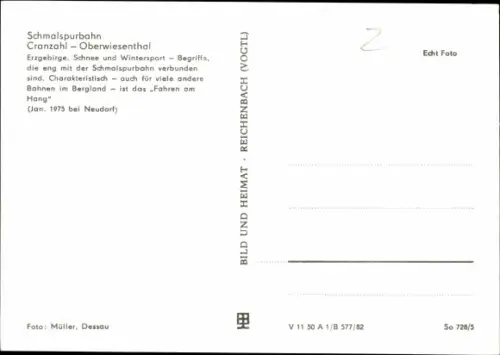 Ak Neudorf Sehmatal im Erzgebirge, Schmalspurbahn Cranzhal - Oberwiesenthal, Winter