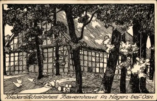 Künstler Ak Hagen (Bezirk Osnabrück) im Teutoburger Wald, Niedersächsisches Bauernhaus