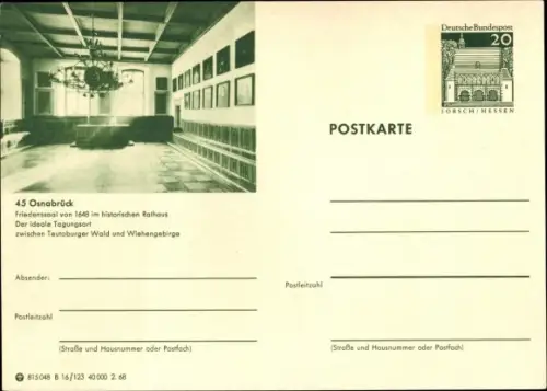 Ganzsachen Ak Osnabrück in Niedersachsen, Friedenssaal, Rathaus