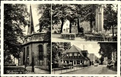 Ak Rellingen in Holstein, Kirche, Straßenpartie