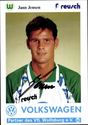 Autogrammkarte Fußballer Jann Jensen, VfL Wolfsburg, Autogramm