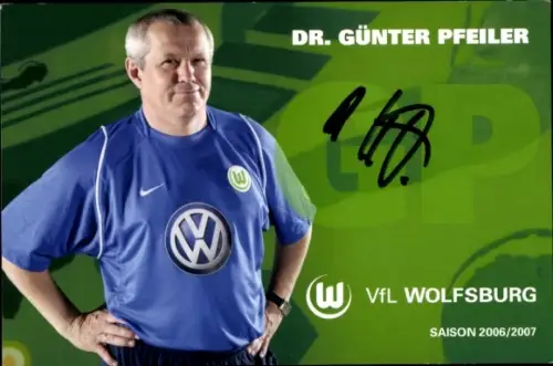 Autogrammkarte Mannschaftsarzt Dr. Günter Pfeiler, VfL Wolfsburg, Autogramm