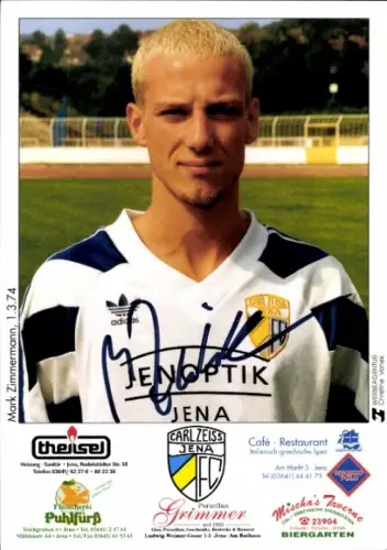 Autogrammkarte Fußballer Mark Zimmermann, FC Carl Zeiss Jena, Autogramm