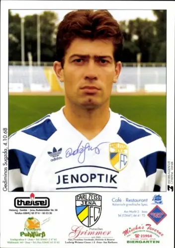 Autogrammkarte Fußballer Gediminas Sugzda, FC Carl Zeiss Jena, Autogramm