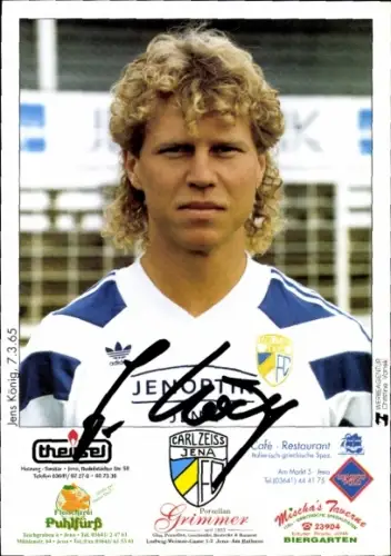 Autogrammkarte Fußballer Jens König, FC Carl Zeiss Jena, Autogramm