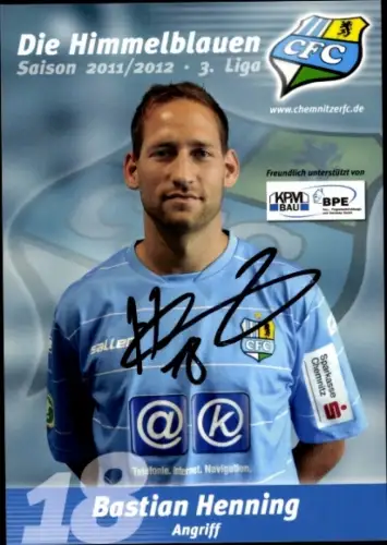 Autogrammkarte Fußballer Bastian Henning, Chemnitzer FC, Autogramm