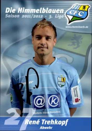 Autogrammkarte Fußballer René Trehkopf, Chemnitzer FC, Autogramm