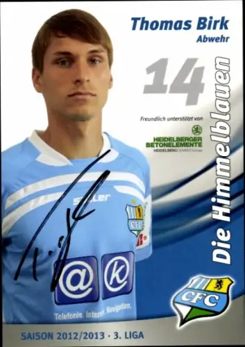 Autogrammkarte Fußballer Thomas Birk, Chemnitzer FC, Autogramm