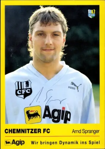 Autogrammkarte Fußballer Arnd Spranger, Chemnitzer FC, Autogramm