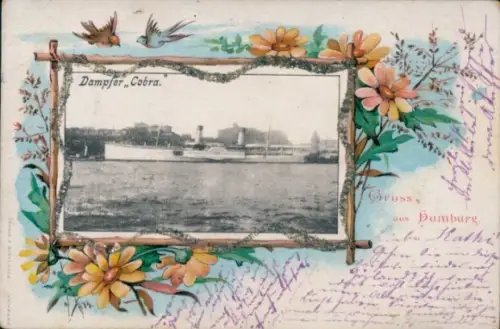 Passepartout Glitzer Ak Hamburg, Dampfer Cobra