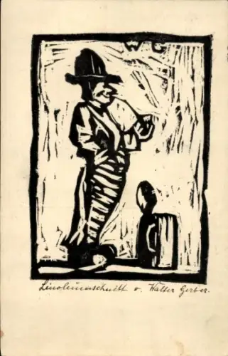 Künstler Ak Gerber, W., Rauchender Mann, Bierglas