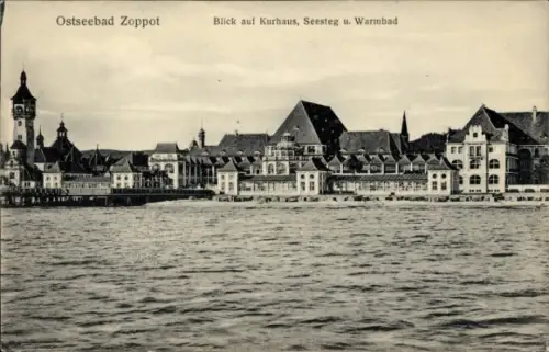 Ak Sopot Gdańsk Zoppot Danzig, Kurhaus, Seesteg, Warmbad