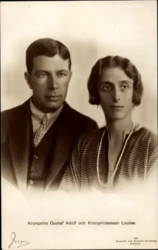 Ak Kronprinz Gustav Adolf, Kronprinzessin Louise von Schweden, Portrait
