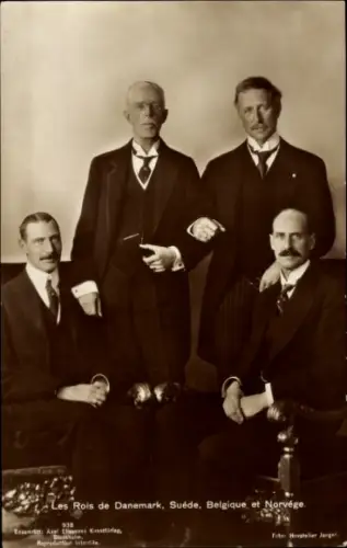 Ak König Gustav V von Schweden, Albert I v. Belgien, Haakon VII v. Norwegen, Christian X v. Dänemark