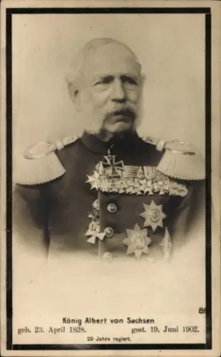 Ak König Albert von Sachsen, Portrait, Trauerkarte