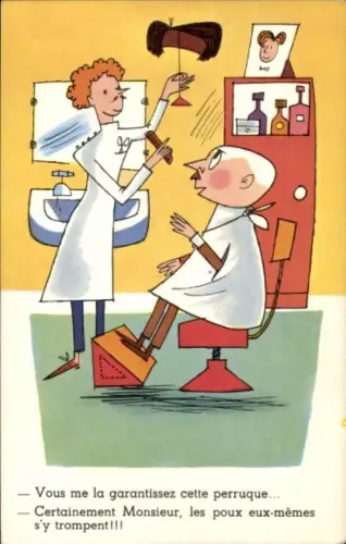 Ak Mann beim Friseur, Toupet