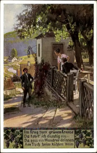 Künstler Ak Hey, Paul, Volksliederkarten, Im Krug zum grünen Kranze