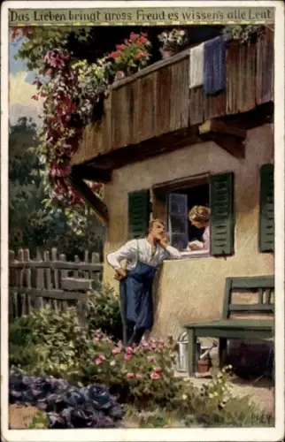 Künstler Ak Hey, Paul, Volksliedkarte Nr. 75, Das Lieben bringt groß' Freud, Novitas 736a