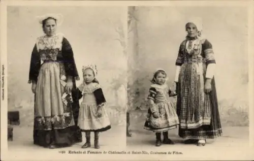 Ak Enfants et Femmes de Châteaulin et Saint Nic, Costumes de Fêtes