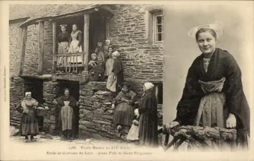 Ak Bretonische Trachten, Wohnhaus, Hausbewohner