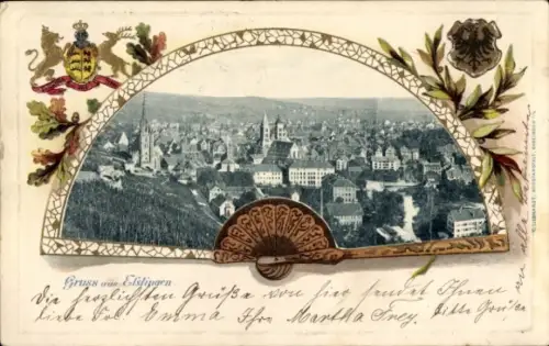 Präge Passepartout Ak Esslingen am Neckar, Gesamtansicht, Fächer