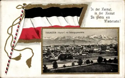 Präge Passepartout Ak Traunstein in Oberbayern, Panorama, In der Heimat, da gibts ein Wiedersehn