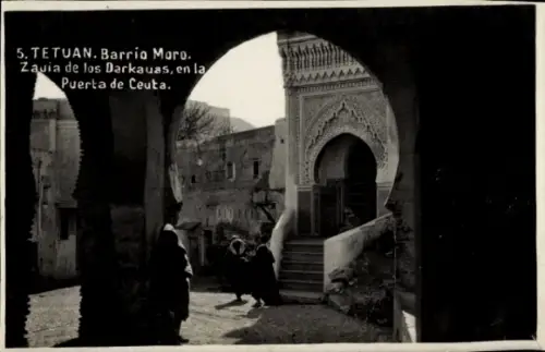 Ak Tetuan Tétouan Marokko,  Barrio Moro, Zauia de los Darkauas, Puerta de Ceuta