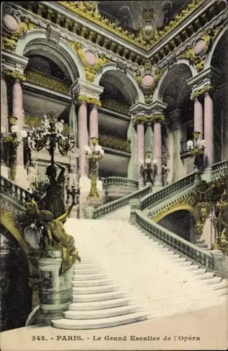 Ak Paris IX Opéra, Treppenhaus, Oper, große Treppe, prächtige Dekoration, Statuen