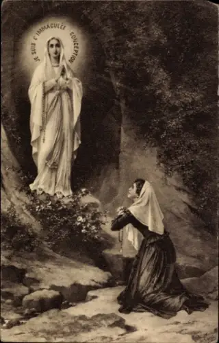 Ak Lourdes Hautes Pyrénées, Darstellung der Jungfrau Maria, betende Frau, Rosenkranz, religiöses 