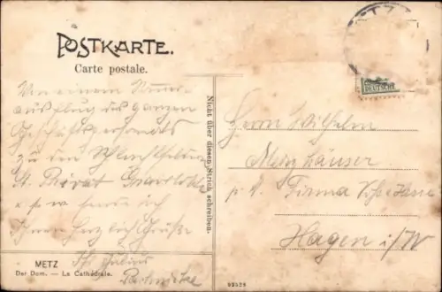 Ak Metz Moselle, Kathedrale,  Familien Herrn Klöckner, Firma Wiese Hesse