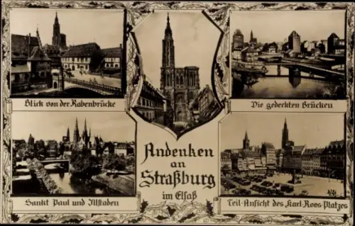 Ak Strasbourg Straßburg Elsass Bas Rhin, Blick von der Rabenbrücke, gedeckte Brücken, Sankt Paul,