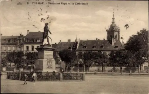 Ak Colmar Kolmar Elsass Haut Rhin, Monument Rapp, Kathedrale